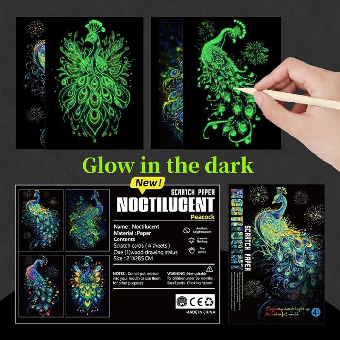 Kit Art à Gratter 4 Pièces Papillon Noctilucent - Papier Magique Arc-en-Ciel Pour Enfants Et Adultes
