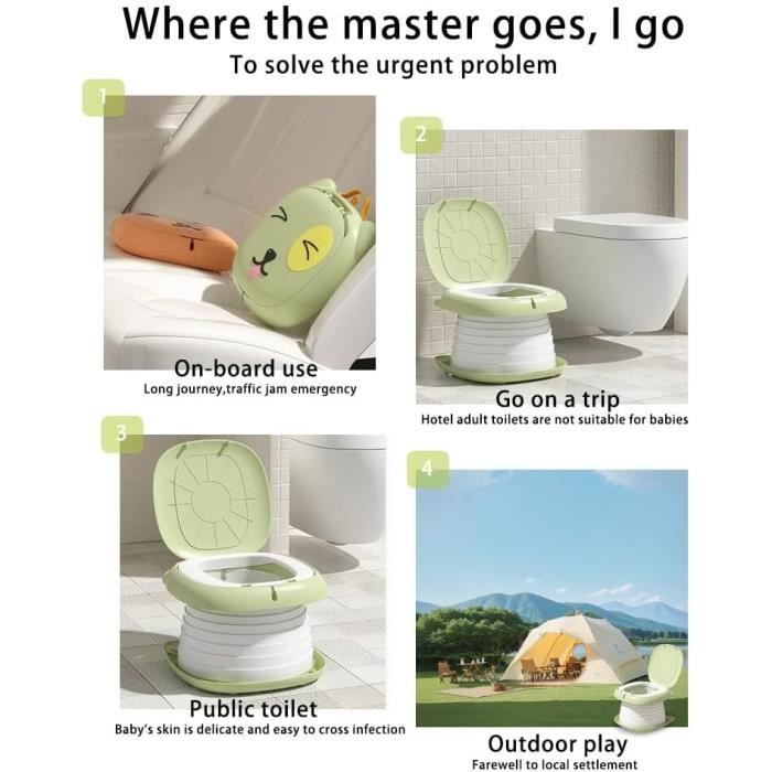Pot Voyage Enfant Pliable Pot Bébé Voyage Pliable 3-en-1 - Siège Toilette Portable Avec Sacs Jetables - Pour Enfants 1-8 Ans Accessoire Bébé Voyage