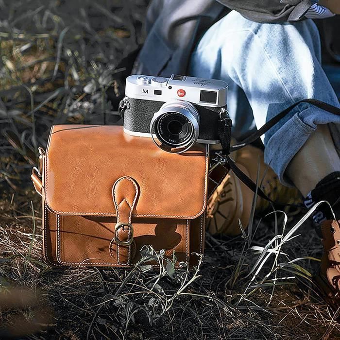 Sacoche Appareil Photo Rétro Cwatcun - Étanche, Pour Canon Nikon Sony - Marron, Taille S
