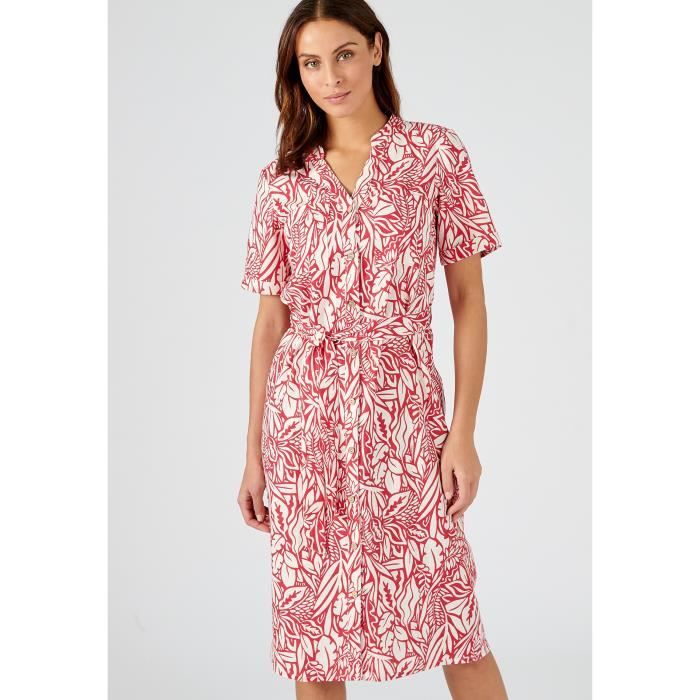 Robe Damart Robe melange lin Rouge Feuillage Rouge feuillage Cdiscount Pret a Porter