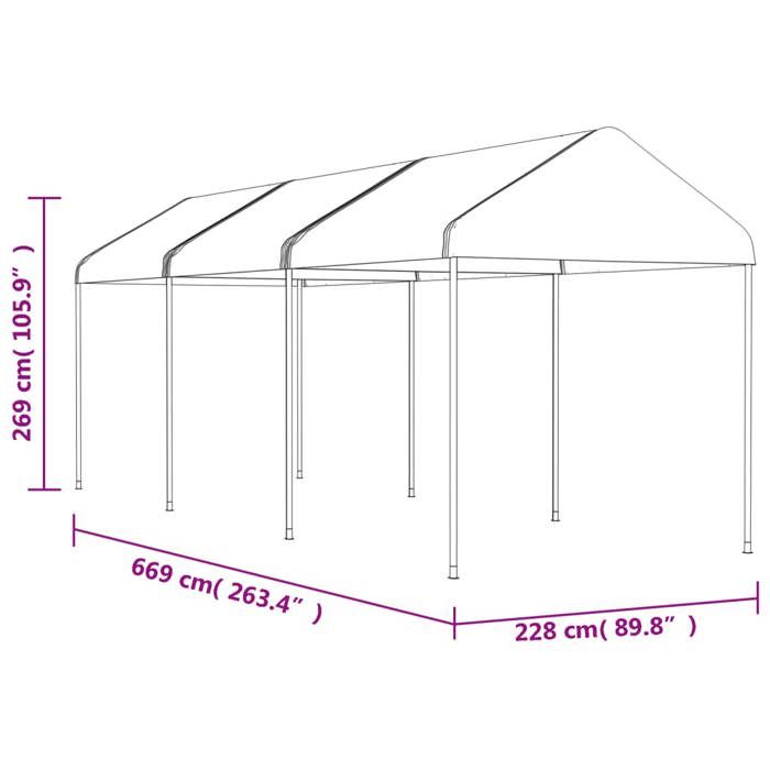 VidaXL Belvédère avec toit blanc 6,69x2,28x2,69 m polyéthylène, tente ...