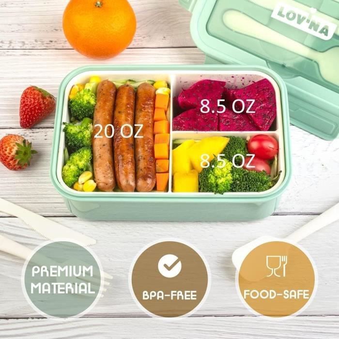 Boîte Bento Enfants - Lunch Box Étanche à 3 Compartiments Avec Poignée, Micro-Ondable