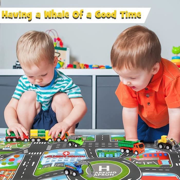 Jouet Voitures Enfant Avec Tapis De Jeu - 8 Voitures En Caoutchouc Souple, Tapis Ville Pliable, Cadeau Garçon Fille