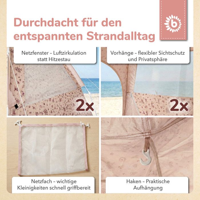 Bieco Tente de plage Pop Up XXL Dreamy Flowers – montage rapide Quick ...