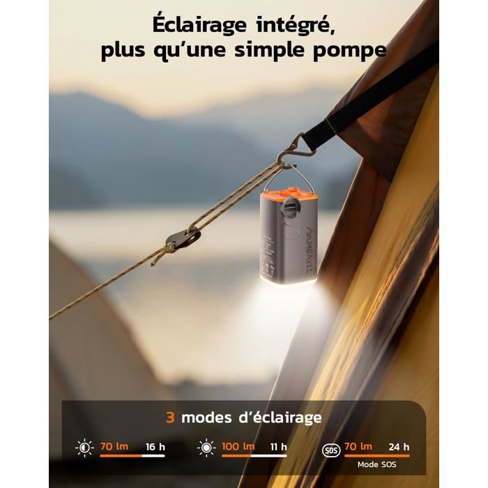 Mini Pompe électrique Rechargeable 3000mAh – Gonfle/dégonfle, LED 3 Modes, 5 Buses
