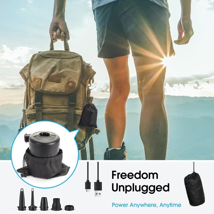 Lytool Pompe à Air Électrique Rechargeable 5200 MAh - Gonfleur Rapide 280 L/Min Avec Écran Numérique, 3 Buses Et Joint Sac Sous Vide, Idéal Matelas Piscine