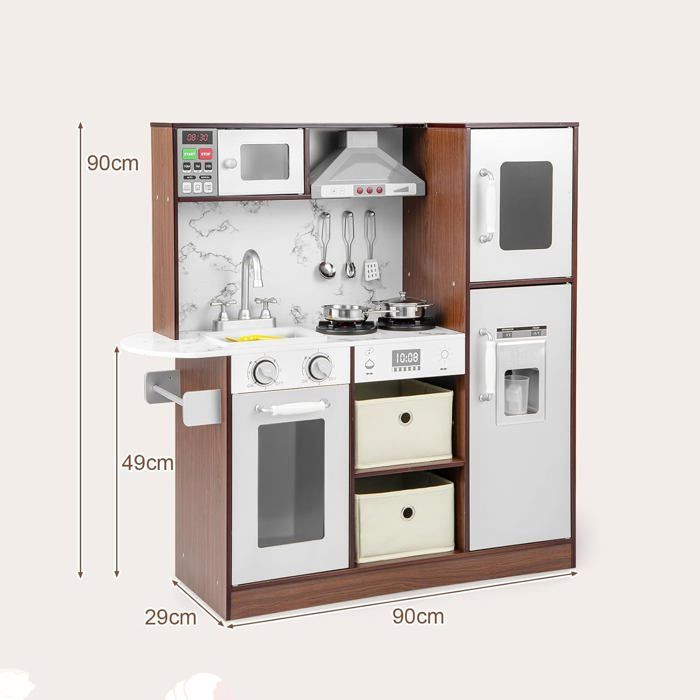 Cuisine D'Angle Enfant COSTWAY Avec Lumières & Sons - Tableau Noir, Micro-Ondes, Cafetière | 9 Accessoires, 3 Ans+