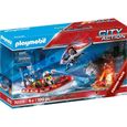 Jouet - PLAYMOBIL - Brigade de pompiers avec bateau et hélicoptère - Flottant - Pour enfant de 4 ans et plus-0