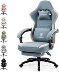 Chaise Gaming Ergonomique - Dowinx - Coussin Massage - Repose-Pieds - Tissu Résistant - Bleu