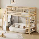 AUTREMENT Lit mezzanine enfant 90x200cm Lit simple en bois massif avec armoire 4 étagères 3 compartiments et sommiers à lattes LIT MEZZANINE