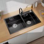 AURALUM MAX Évier 2 Bacs 75x45x19CM Évier en Inox 304 Évier Cuisine Noir avec Distributeur de savon et Ensemble de Drainage