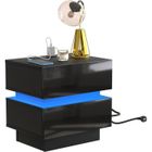 Table de Chevet - VIVOLILV - LED - 2 tiroirs - 2 Prises CA - 2 Ports USB - Noir - L 45 x P 35 x H 46 cm