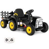 Tracteur Électrique Enfants – DREAMADE - Remorque Amovible – Télécommande – Musique - Lumières LED - Musique – Noir
