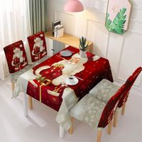 Décoration de Noël,140*210cm ensemble de décoration de nappe et de housse de chaise de Noël (Père Noël)