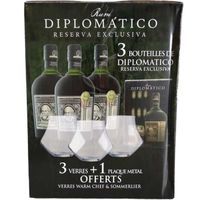 Diplomatico Reserva Exclusiva 40  x 3 bouteilles de 70 cl + 3 verres Warm + 1 plaque métal