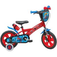 Vélo enfant 12'' garçon Spiderman  Pour enfant < 90 cm - équipé de 1 frein, 2 stabilisateurs amovibles et plaque avant décorative !