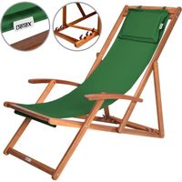 CASARIA® Chaise longue pliante en bois vert Chaise de plage 3 positions Chilienne transat jardin exterieur