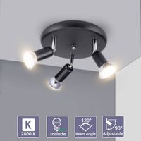 AuTech® Luminaire Plafonnier Led Orientable 350° Couleur Chrome, 3 x 6W Ampoules GU10 , 3 Spots Plafond, 600 LM - Noir, Blanc Chaud