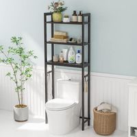 COSTWAY Meuble WC Au-dessus de Toilettes en Métal avec 3 Crochets, 3 Étagères, Anti-basculement, 63 x 26,5 x 170 cm, Marron