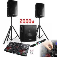 Pack Sono Ibiza Sound Caisson 800W - 2 Enceinte 600W - Pieds - Contrôleur DJ Numark PARTYMIX2 - Soirée - Mix DJ - Anniversaire