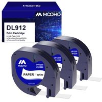 3x MOOHO Compatible pour Dymo LetraTag Ruban Papier 91200, 12mm x 4 m, Recharge pour Dymo LetraTag LT-100H,  Noir sur Blanc