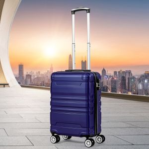 VALISE - BAGAGE Valise à main rigide avec serrure TSA et roulettes pivotantespour compagnies aériennes,35 x 21 x 55 cm,bleu