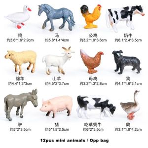 FIGURINE - PERSONNAGE 12 pièces d'animaux de ferme - Ensemble de jeu de modèle de simulation de dinosaure peint à la main, Ensemble