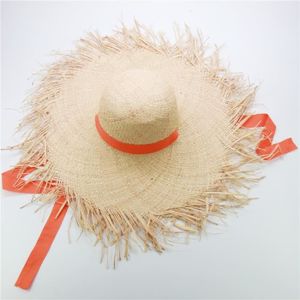 CASQUETTE Casquette,Chapeau de plage surdimensionné en raphia à Long ruban pour femmes et enfants, à la mode, dôme, - Type orange-52cm child