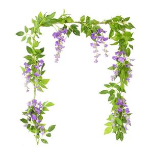 FLEUR ARTIFICIELLE Wisteria violet - Guirlande de plantes artificielles de glycine, 180cm, fausses fleurs de lierre, pour décore