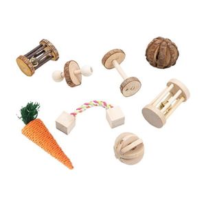 JOUET Jouets à mâcher de lapin pour dents accessoires de cochon d'inde naturel en bois lapins de cage ensemble de jouets de 8 pièces