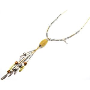Sautoir/collier Avec 2 Chaînes Métal Et Pendentif Strass Noir Et Blanc