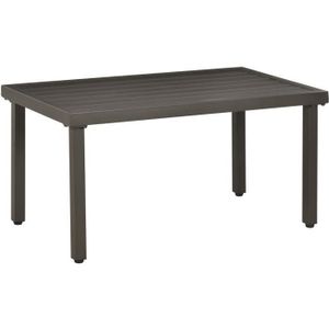 TABLE BASSE JARDIN  Table basse rectangulaire de jardin plateau à lattes pieds réglables dim. 91L x 51l x 46H cm acier marron 91x51x46cm Marron
