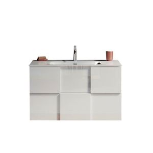 SALLE DE BAIN COMPLETE Meuble de salle de bain suspendu avec 1 vasque et 2 tiroirs, longueur 82cm, collection KUBRICK. Coloris blanc brillant
