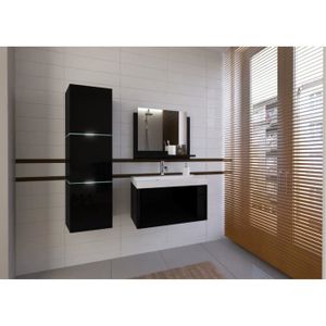 SALLE DE BAIN COMPLETE Ensemble meubles de salle de bain collection OWL, coloris noir mat et brillant avec une colonne et vasque 60cm
