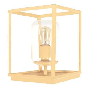 LAMPE A POSER HESSE-Lampe à poser carré métal  jaune Abat-jour: cylindre verre transparent 1 ampoule E27 vintage P20xD20xH27cm