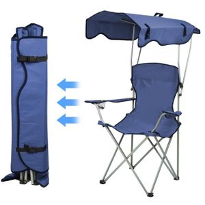 CHAISE DE CAMPING Willonin® Chaise de camping pliable avec parasol,  Fauteuil de Plage avec Accoudoirs, Porte-gobelet et Sac de transport - Marine