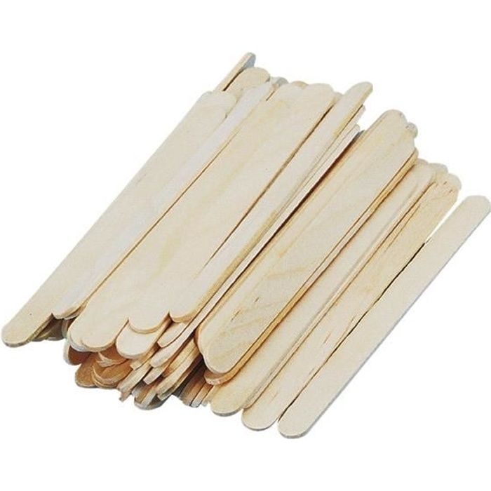 Lot de 50 Bâtonnets en bois type batonnet à glace en bois brut non traité,  11,5cm x 1cm