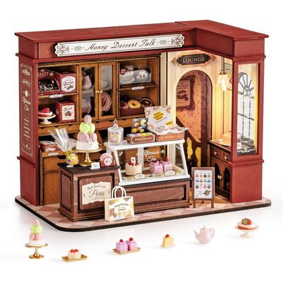 Rolife Maison De Poupée DIY Salle De Thé - Kit Miniature Avec Lumières, Cadeau Créatif