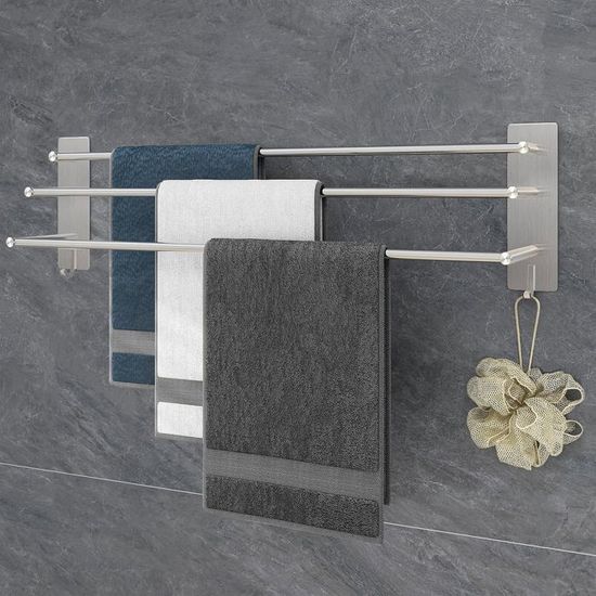 Barre Serviette Murale Avec Crochets Porte-serviettes Mural 3 étages FUYAO – Sans Perçage (adhésif) Ou Avec Vis, En Aluminium – Pour Salle De Bain, Cuisine (noir, Gris, Blanc) – 60 Cm Barre Serviette Murale Avec Crochets Porte-serviettes Mural 3 étages FUYAO – Sans Perçage (adhésif) Ou Avec Vis, En Aluminium – Pour Salle De Bain, Cuisine (noir, Gris, Blanc) – 60 Cm