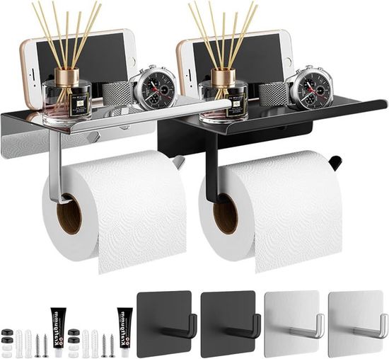 Porte-Papier Toilette Mural 2 Niveaux,avec Etagère De Rangement,Auto