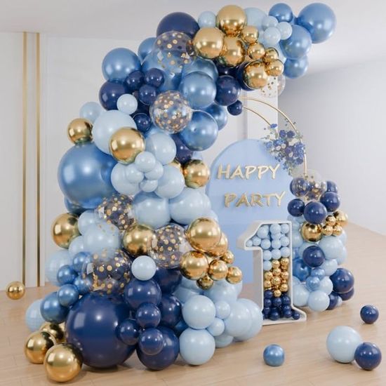 Bleu Marine Arche Ballon, Kit Arche de Ballon Bleu Blanc Sable, Ballon Métal Or et Argent