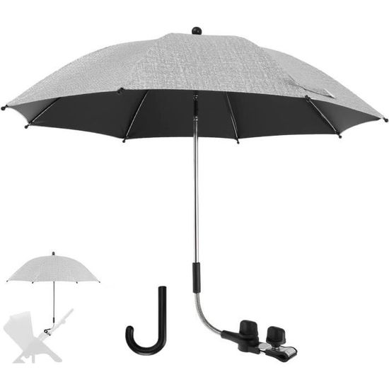 AILEEPET Parasol Poussette Anti-UV 50+ - Diamètre 73cm, Grise - Pour Landau, Fauteuil Roulant