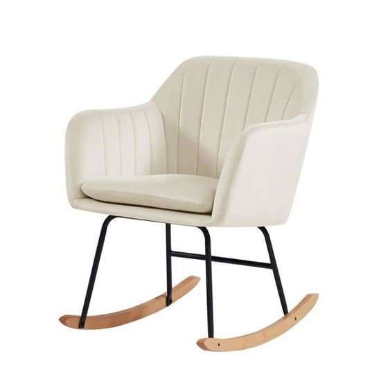 Fauteuil à Bascule Elsa - Rocking Chair Scandinave En Tissu Beige