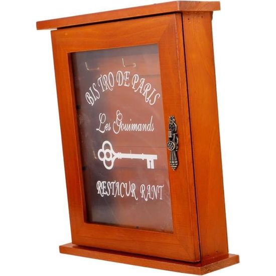 Boîte à Clés Aubaho Style Antique – Porte Vitrée, Bois Et Fer – Marron