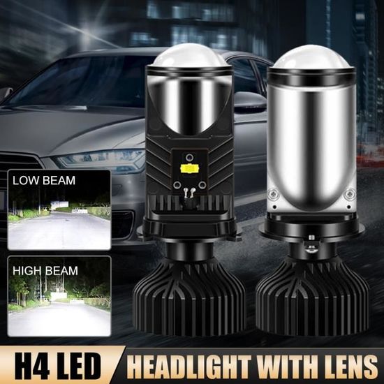 Lot de 2 Ampoule phare à LED H4 avec lentille convexe de mini-projecteur  haute et basse portée des voitures - Cdiscount Auto