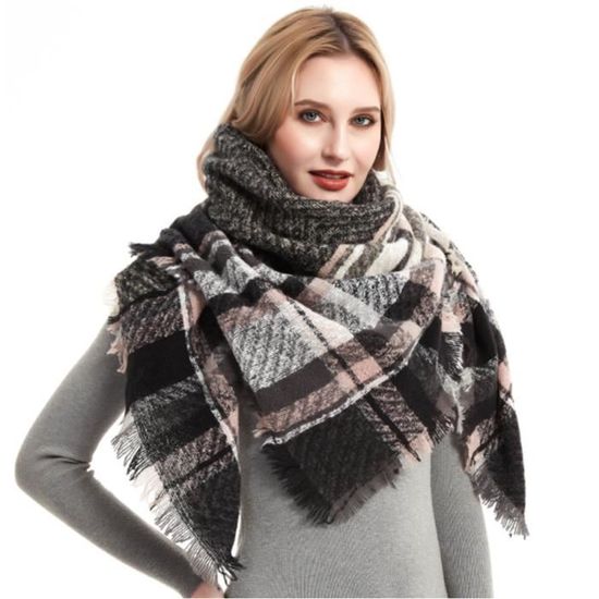 Écharpe Femme YloveM - Grand Châle Carreaux Avec Glands, Doux Et Chaud Pour L’hiver - Taille XXL 240x40 Cm