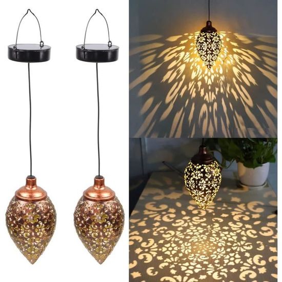 Lot De 2 Mini Lampes Solaires Aspect Rotin 11 X 10 Cm – Lanterne LED à Suspendre Ou à Poser