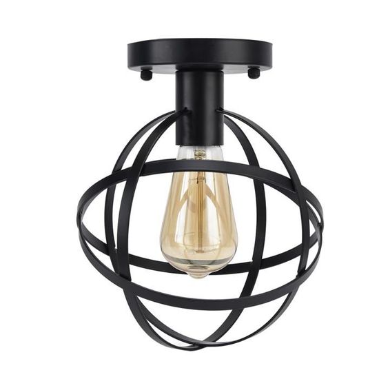 Lustre Suspendu Style Ferme Moderne - Cage En Bois Et Fer, Diamètre 25 Cm, Suspension Réglable 100 Cm, Ampoule E27 Non Incluse - 7