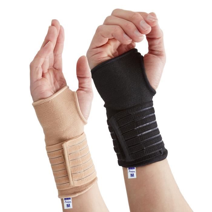 Orthèse de poignet élastique Actesso avec bande de poignet - Idéale pour les entorses et foulures (M, Noir)