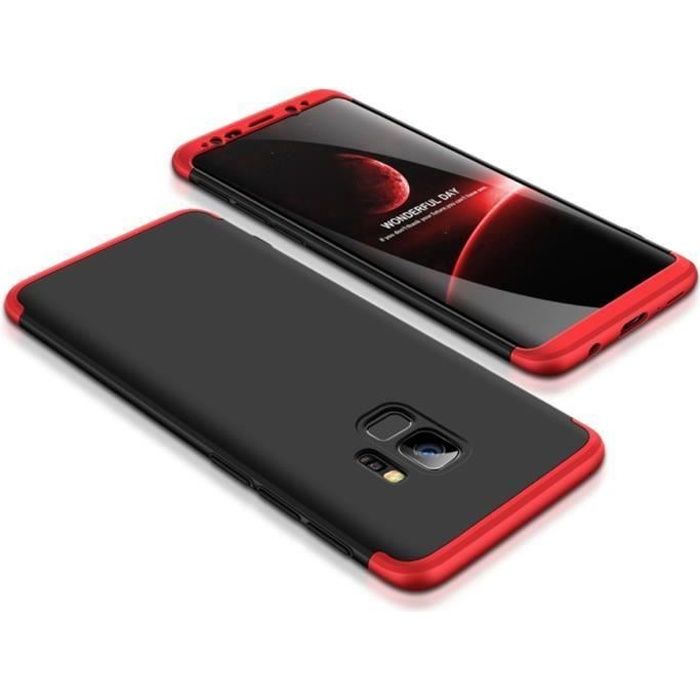 Étui Coque Samsung Galaxy S9 Plus, 3 en 1 Hybrid Dur PC Bumper Cover Anti-rayures et Anti-choc Housse de Protection - rouge noir